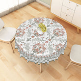 Lofaris Retro Floral Round Tablecloth in White Green and Red for Vintage Christmas Holiday Decor